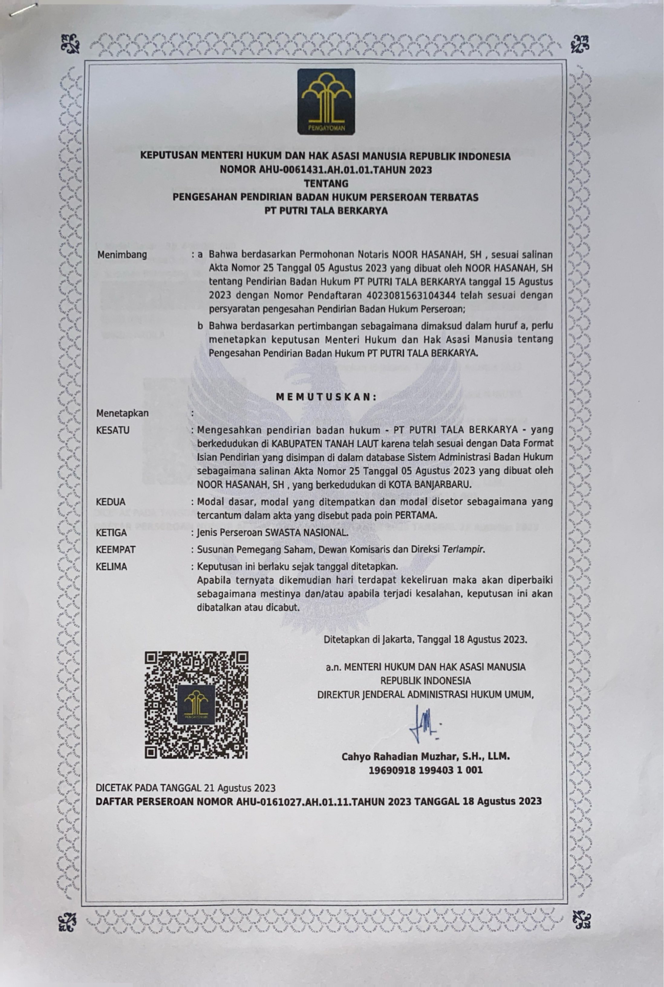 Pengesahan Pendirian